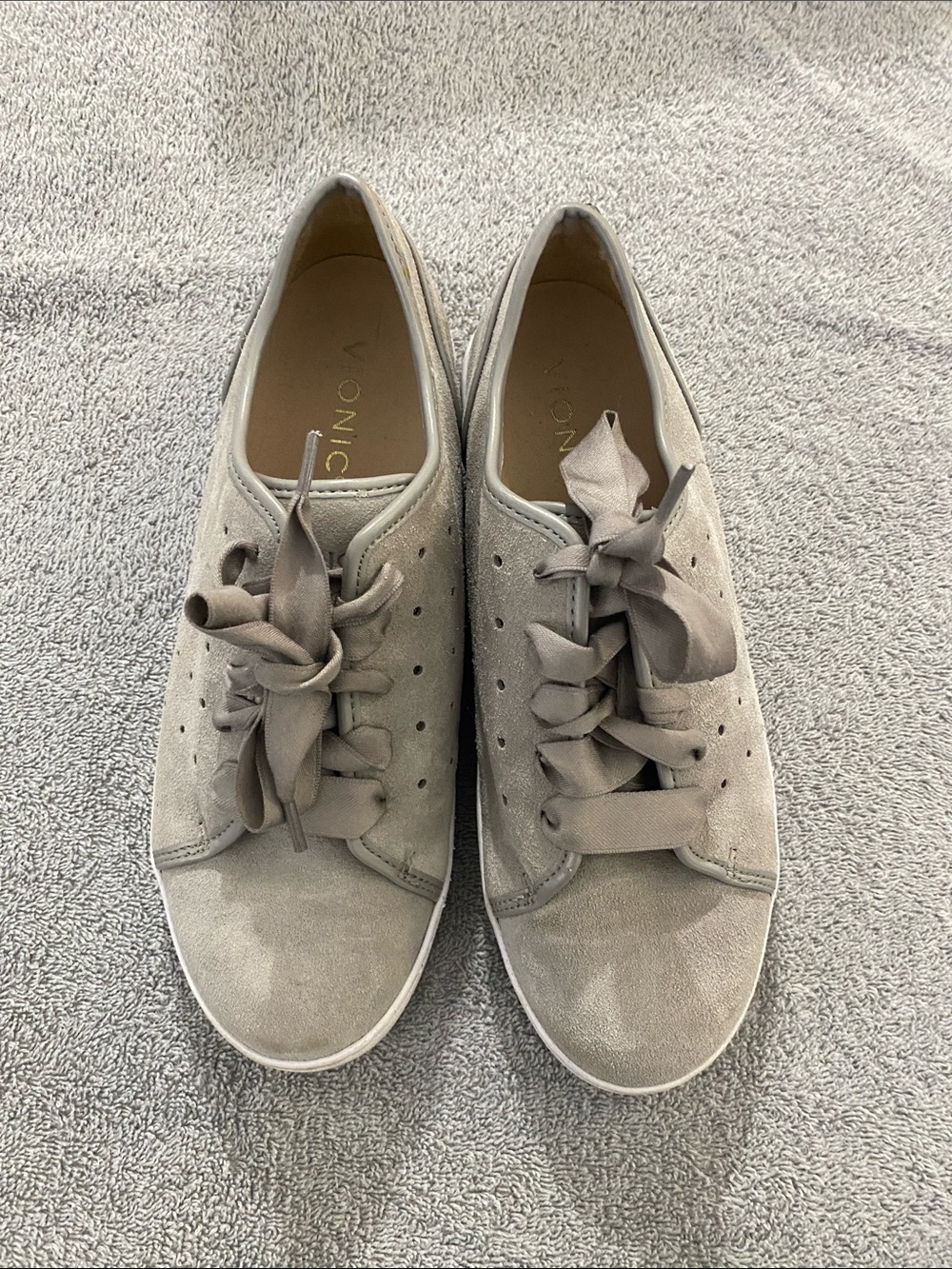 Vionic Taupe Suede Ribbon Lace Sneakers